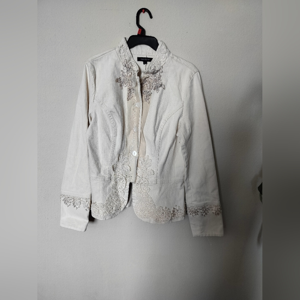 Karen Kane Cream Lace-Trimmed Women's Blazer